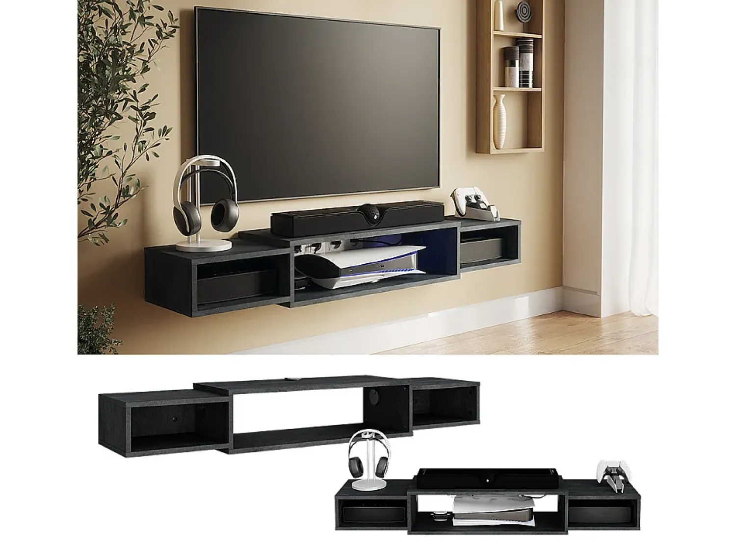 Móvel De Tv*Vicco Lowboard concreto 139.7x29x20.3 nordic Preto