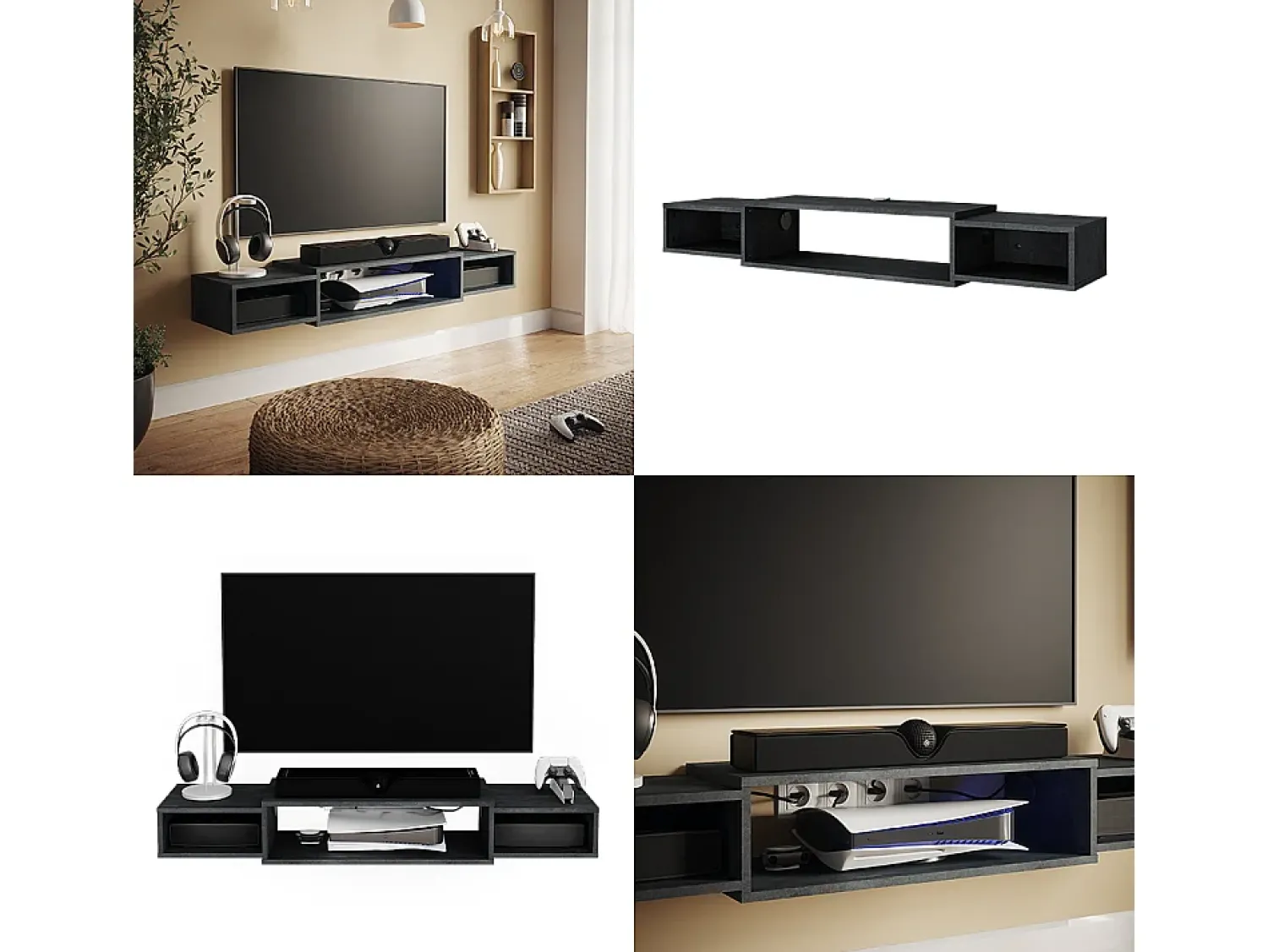 Móvel De Tv*Vicco Lowboard concreto 139.7x29x20.3 nordic Preto