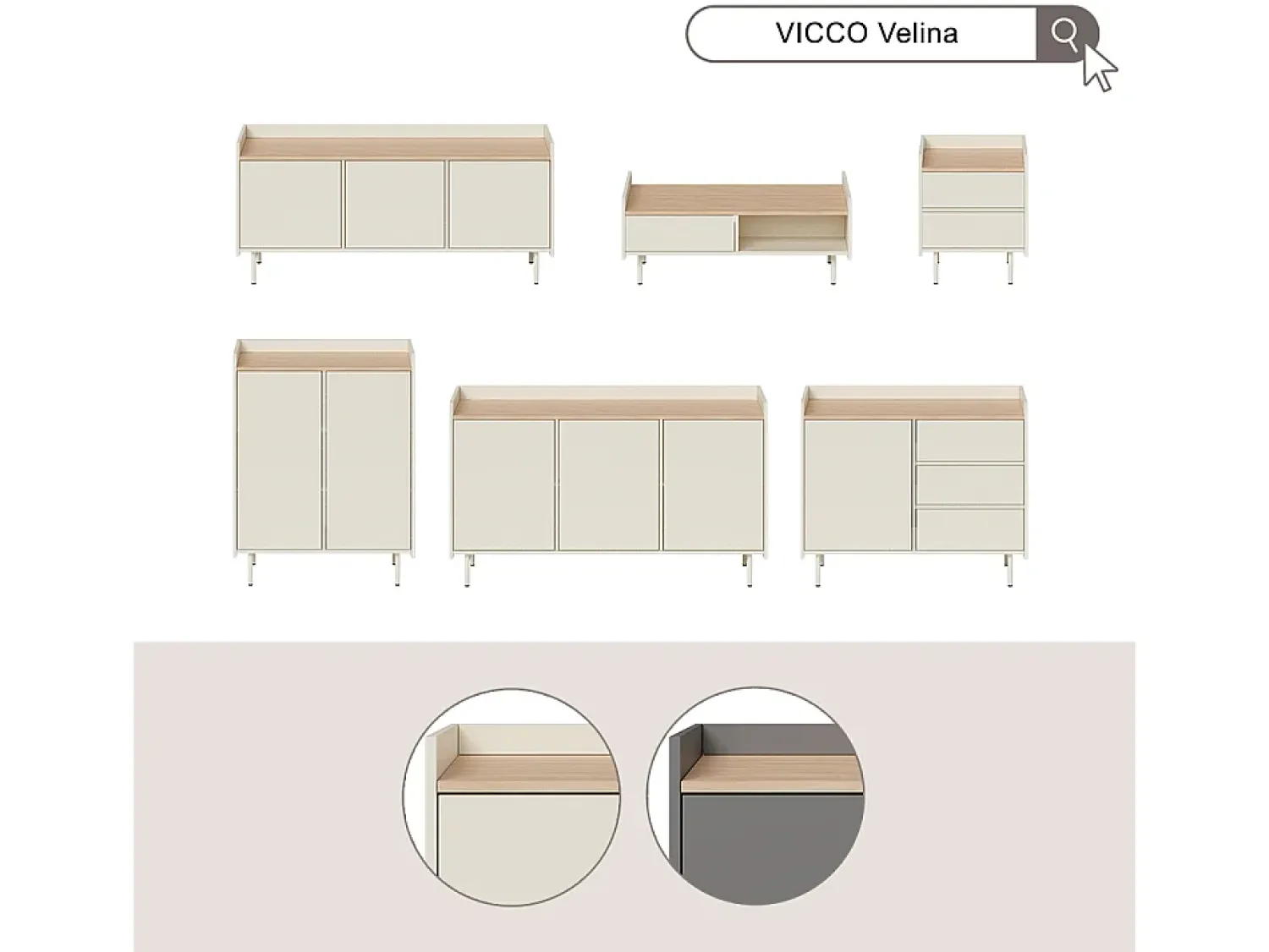 Vicco Lowboard 140x40x63 velina Creme
