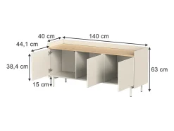 Vicco Lowboard 140x40x63 velina Creme