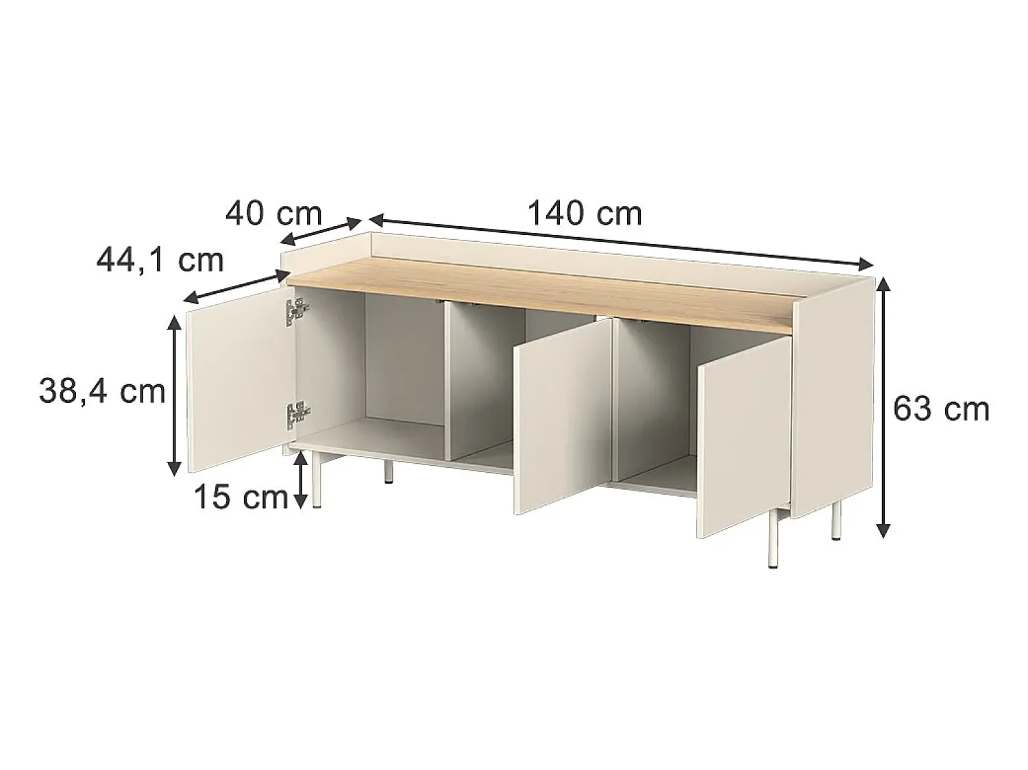 Vicco Lowboard 140x40x63 velina Creme