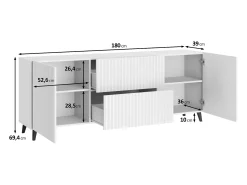 Online Lowboard moderno 180 cm , móvel de TV com frentes caneladas, 2 gavetas e 2 armários laterais Branco