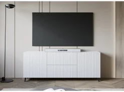 Online Lowboard moderno 180 cm , móvel de TV com frentes caneladas, 2 gavetas e 2 armários laterais Branco
