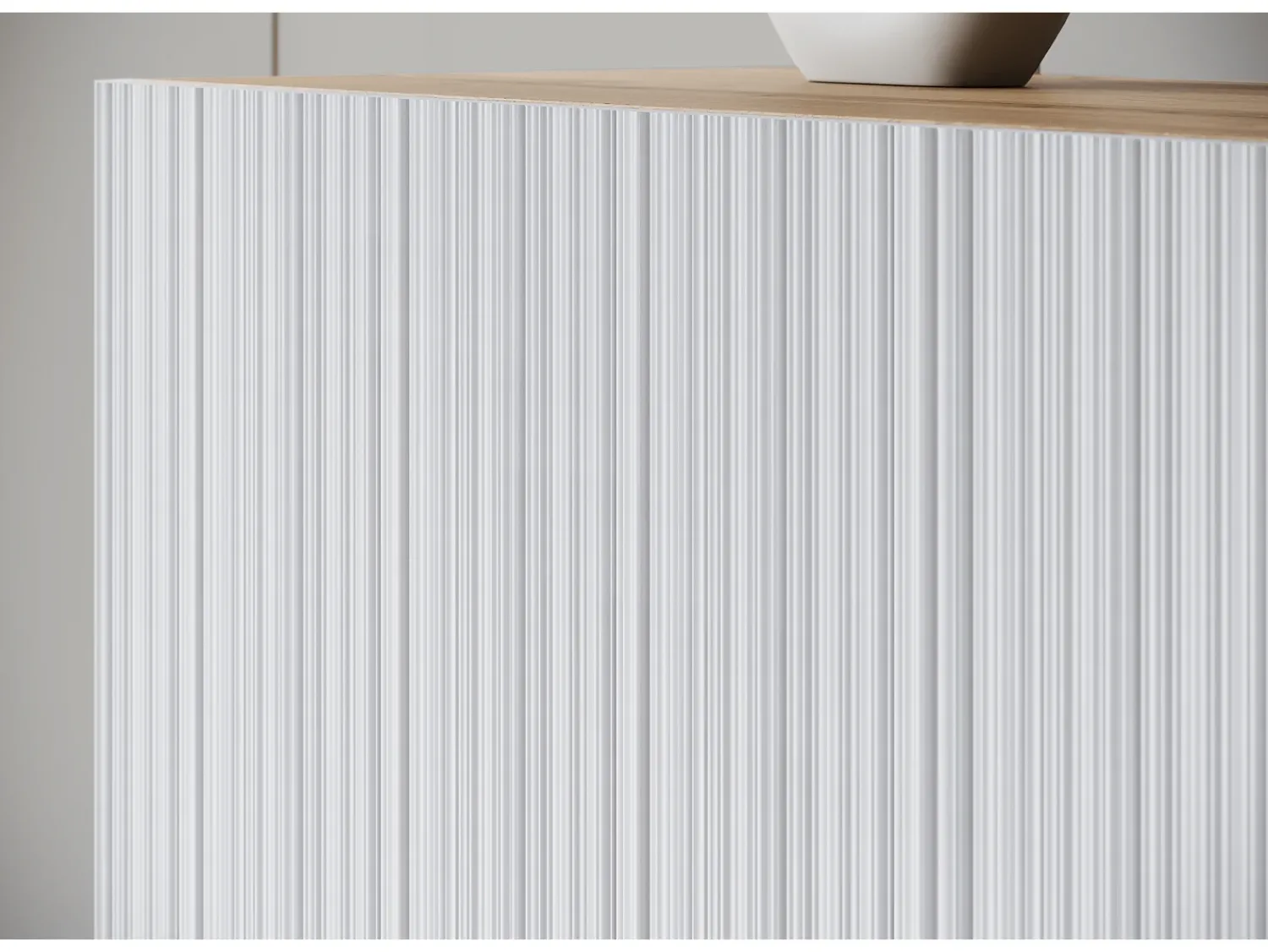 Móvel De Tv| Lowboard moderno 180 cm carvalho artisan com frentes brancas caneladas, 2 gavetas e 2 armários laterais Natural escuro