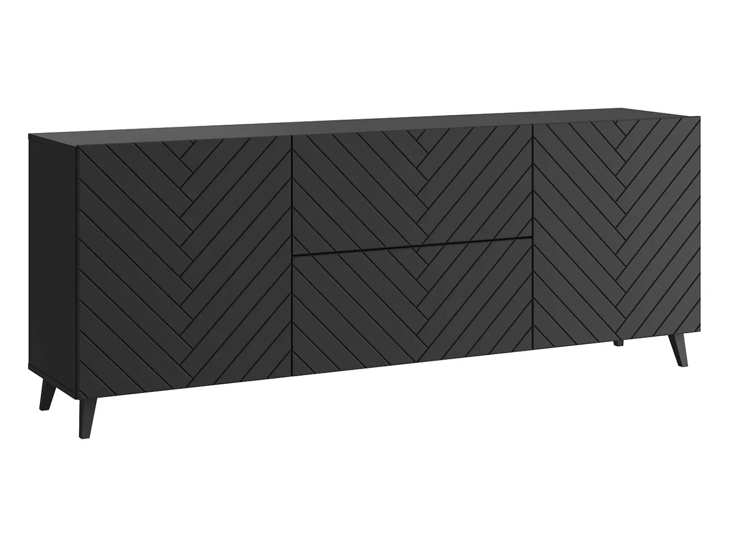 Móvel De Tv* Lowboard moderno 180 cm grafite , móvel de TV em padrão espinha de peixe com 2 gavetas e 2 armários laterais Preto