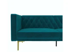 Sofá*Dorel Home Marselha | Sofá de 3 lugares em veludo com pernas metálicas douradas Verde