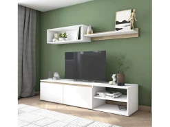 Móvel De Tv* Módulo de TV para sala de estar nórdica em fosco e carvalho Sahara 160 cm Branco