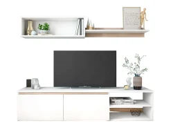 Móvel De Tv* Módulo de TV para sala de estar nórdica em fosco e carvalho Sahara 160 cm Branco