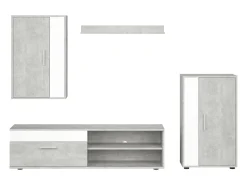Móvel De Tv* Módulos Kolm para Sala de Estar e Sala de Jantar para TV Industrial Cimento/ 3 Portas 2 Prateleiras Branco