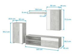 Móvel De Tv* Módulos Kolm para Sala de Estar e Sala de Jantar para TV Industrial Cimento/ 3 Portas 2 Prateleiras Branco