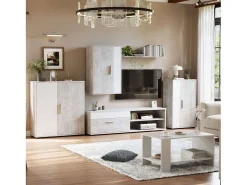 Móvel De Tv* Módulos Kolm para Sala de Estar e Sala de Jantar para TV Industrial Cimento/ 3 Portas 2 Prateleiras Branco