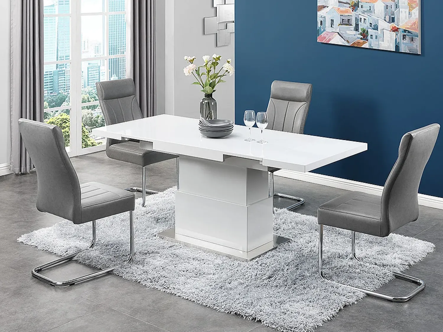 Mesa De Centro*Vente-unique Mesa 2 em 1: mesa de jantar e mesa de centro. 4 a 6 lugares. MDF lacado. . LAURIA Branco