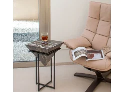 Mesa De Centro| Mesa alta de mármore cinza sem armazenamento, design trapezoidal e base robusta de aço Cinzento