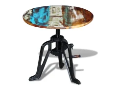 vidaxl Mesa apoio 60x(42-63)cm madeira reciclada sólida ferro fundido^ Mesa De Apoio
