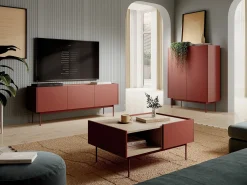 Mesa De Centro* Mesa baixa com 2 gavetas em madeira laminada, 97x45 cm Vermelho
