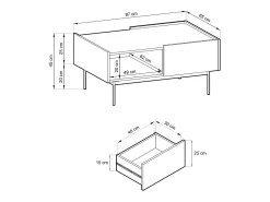 Mesa De Centro* Mesa baixa com 2 gavetas em madeira laminada, 97x45 cm Vermelho
