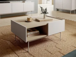 Mesa De Centro* Mesa baixa com 2 gavetas em madeira laminada, 97x45 cm Bege