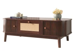 ModernLuxe Mesa baixa de salão - decorada de rotin et de bois massif - estilo campagnard -^ Mesa De Centro