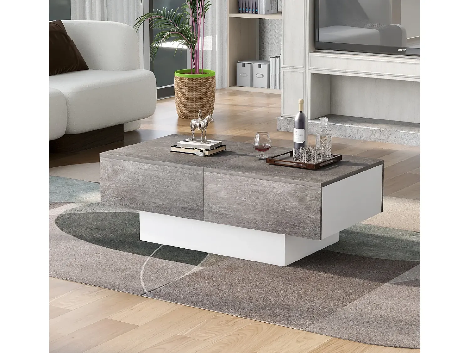 Mesa De Centro*ModernLuxe Mesa baixa extensível com coffre de rangement - mesa coulissante - Cinza Cinzento