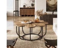 Best Tribesigns Mesa Baixa Marrom e Preta, Mesa Auxiliar Moderna de 100 cm com Tampo de Madeira em Forma de Flor e Estrutura de Metal para Sala de Estar, Quarto Castanho