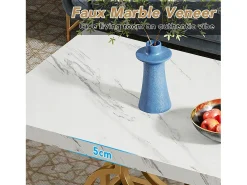 Mesa De Centro|Tribesigns Mesa Baixa Moderna, Mesa de Coquetel de Falso Mármore com Base Geométrica, Mesa Auxiliar de Sofá Retangular, e Dourado Branco