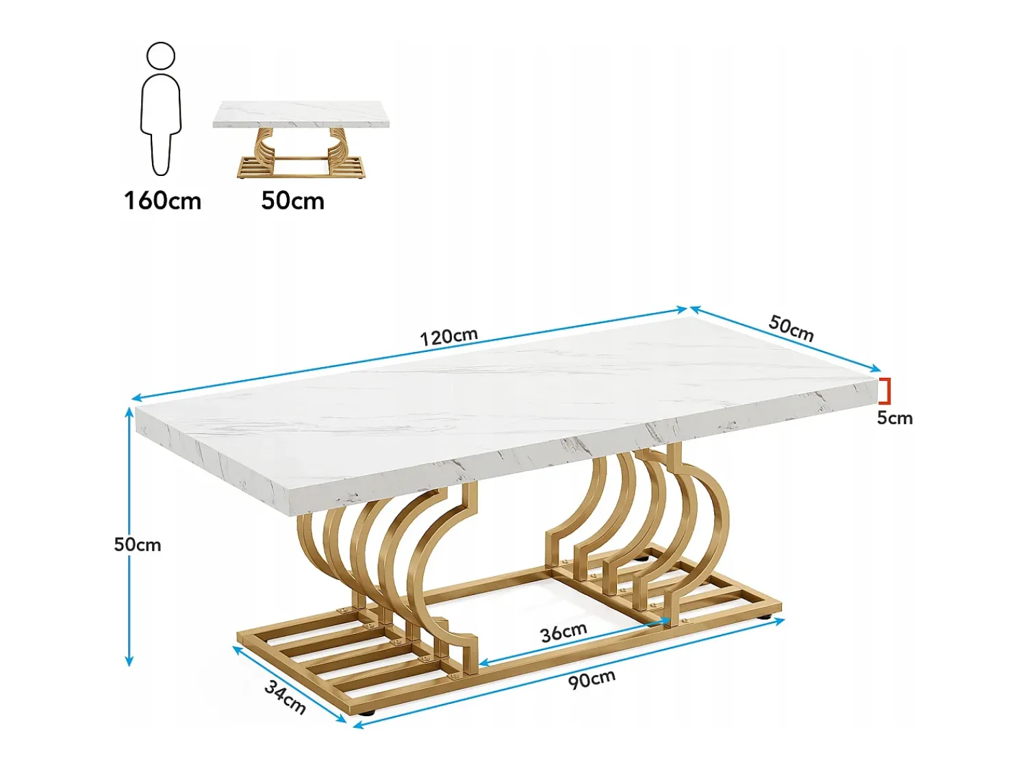 Mesa De Centro|Tribesigns Mesa Baixa Moderna, Mesa de Coquetel de Falso Mármore com Base Geométrica, Mesa Auxiliar de Sofá Retangular, e Dourado Branco