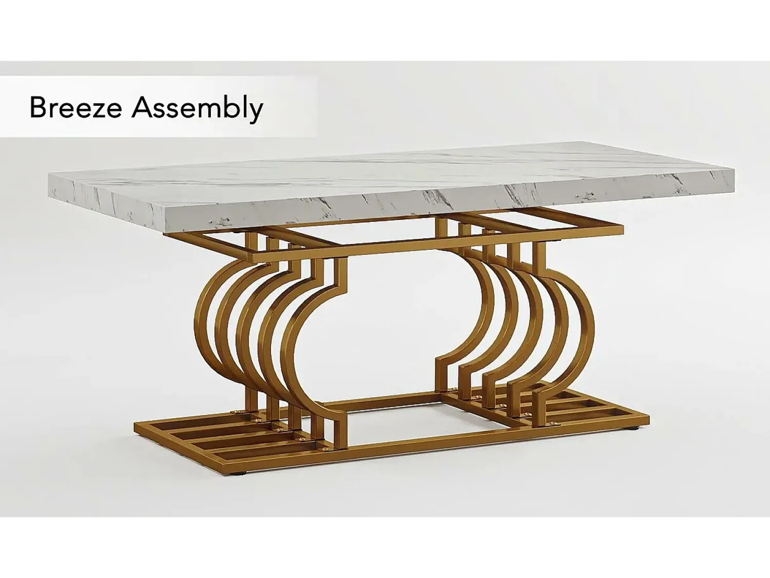Mesa De Centro|Tribesigns Mesa Baixa Moderna, Mesa de Coquetel de Falso Mármore com Base Geométrica, Mesa Auxiliar de Sofá Retangular, e Dourado Branco