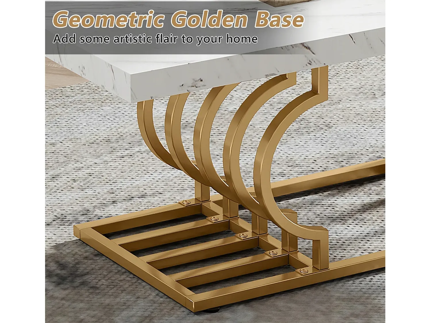 Mesa De Centro|Tribesigns Mesa Baixa Moderna, Mesa de Coquetel de Falso Mármore com Base Geométrica, Mesa Auxiliar de Sofá Retangular, e Dourado Branco