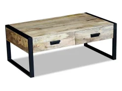 Mesa De Centro| Mesa centro 2 gavetas madeira de manga sólida 100x60x40 cm PT221252 Castanho