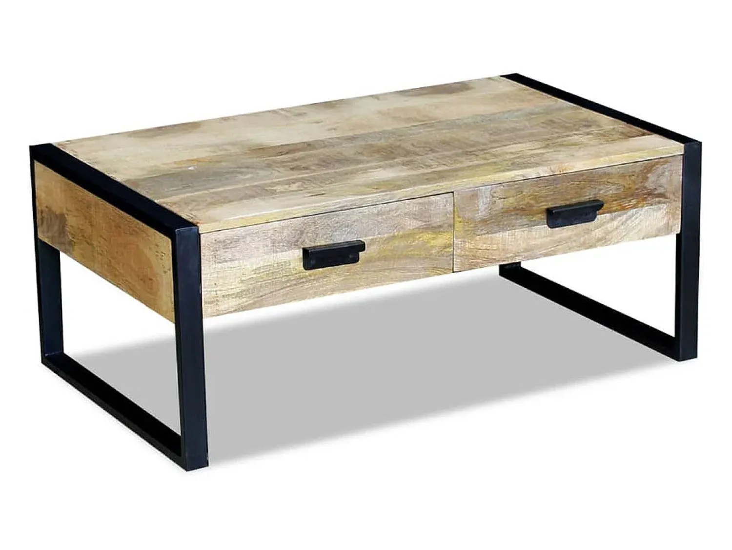 Mesa De Centro| Mesa centro 2 gavetas madeira de manga sólida 100x60x40 cm PT221252 Castanho