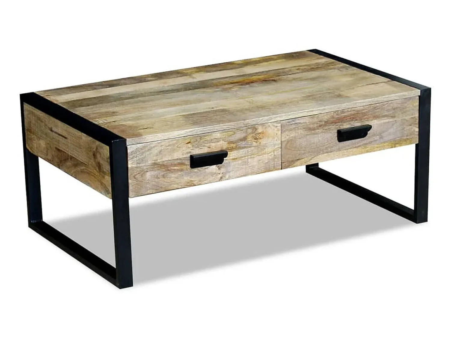 Mesa De Centro| Mesa centro 2 gavetas madeira de manga sólida 100x60x40 cm PT221252 Castanho