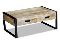 Mesa De Centro| Mesa centro 2 gavetas madeira de manga sólida 100x60x40 cm PT221252 Castanho