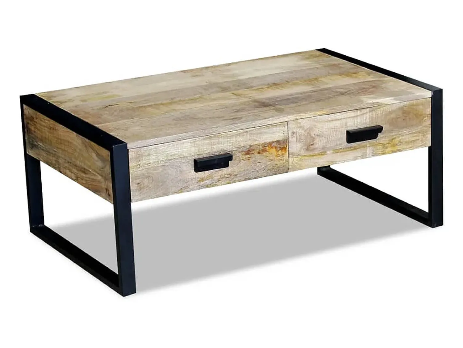 Mesa De Centro| Mesa centro 2 gavetas madeira de manga sólida 100x60x40 cm PT221252 Castanho