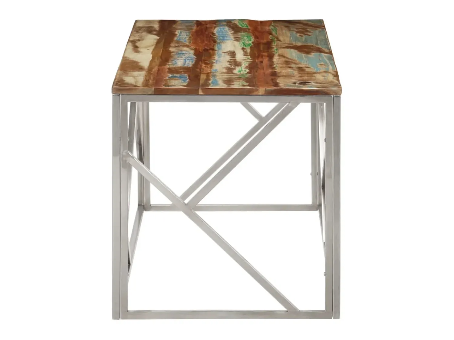Sale Mesa centro aço inoxidável/madeira recuperada maciça PT351352 Prateado