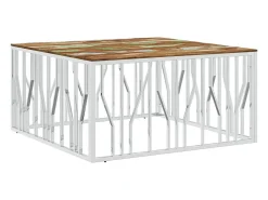 Mesa De Centro|vidaxl Mesa centro aço inoxidável/madeira recuperada maciça Prateado