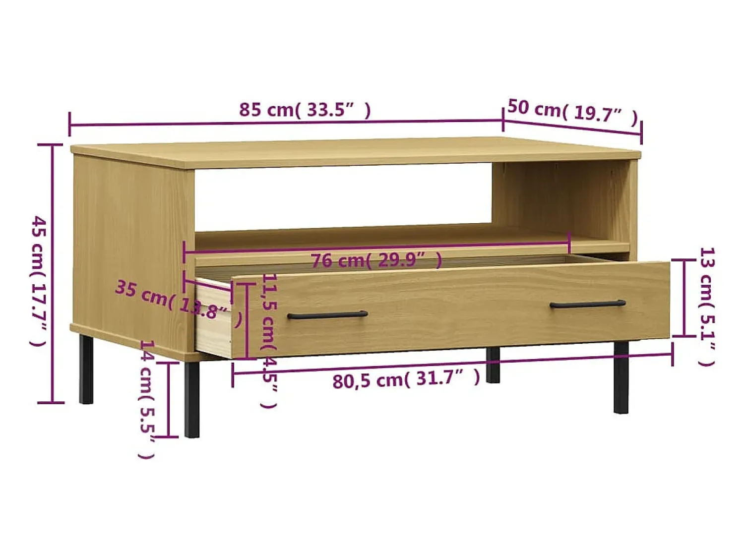 Mesa De Centro*vidaxl Mesa centro c/ pernas de metal 85x50x45cm OSLO madeira castanho Natural claro