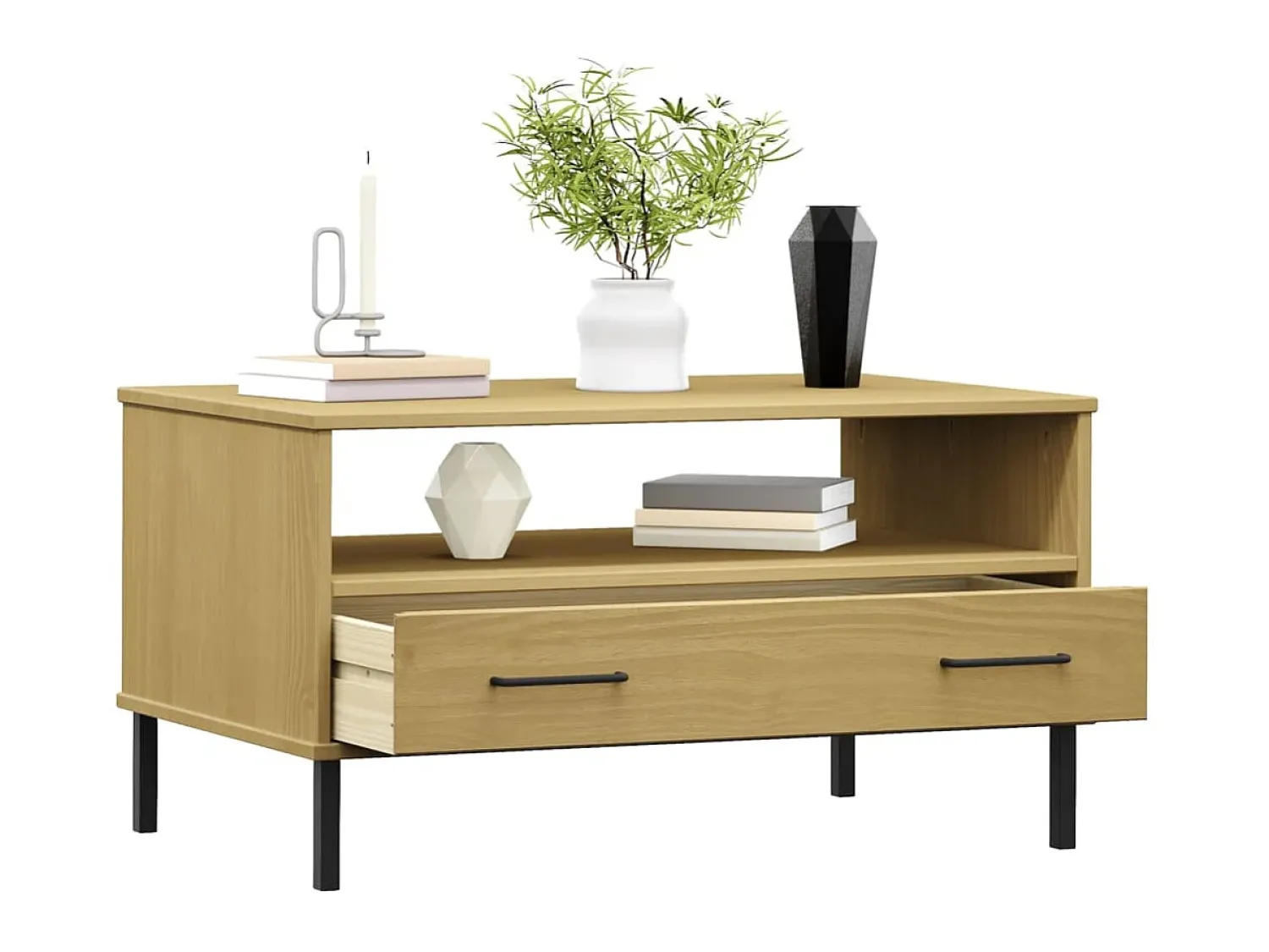 New Mesa centro c/ pernas de metal 85x50x45cm OSLO madeira PT453257 Castanho