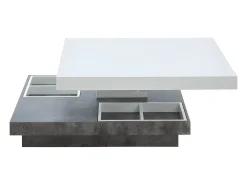 Mesa De Centro|Vente-unique Mesa centro FAUSTO Tampo giratório MDF lacado branco e betão Cinzento / Branco