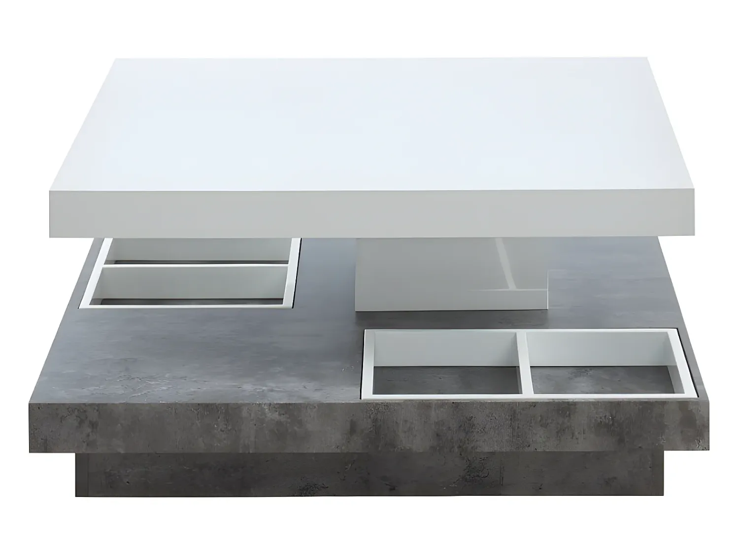 Mesa De Centro|Vente-unique Mesa centro FAUSTO Tampo giratório MDF lacado branco e betão Cinzento / Branco