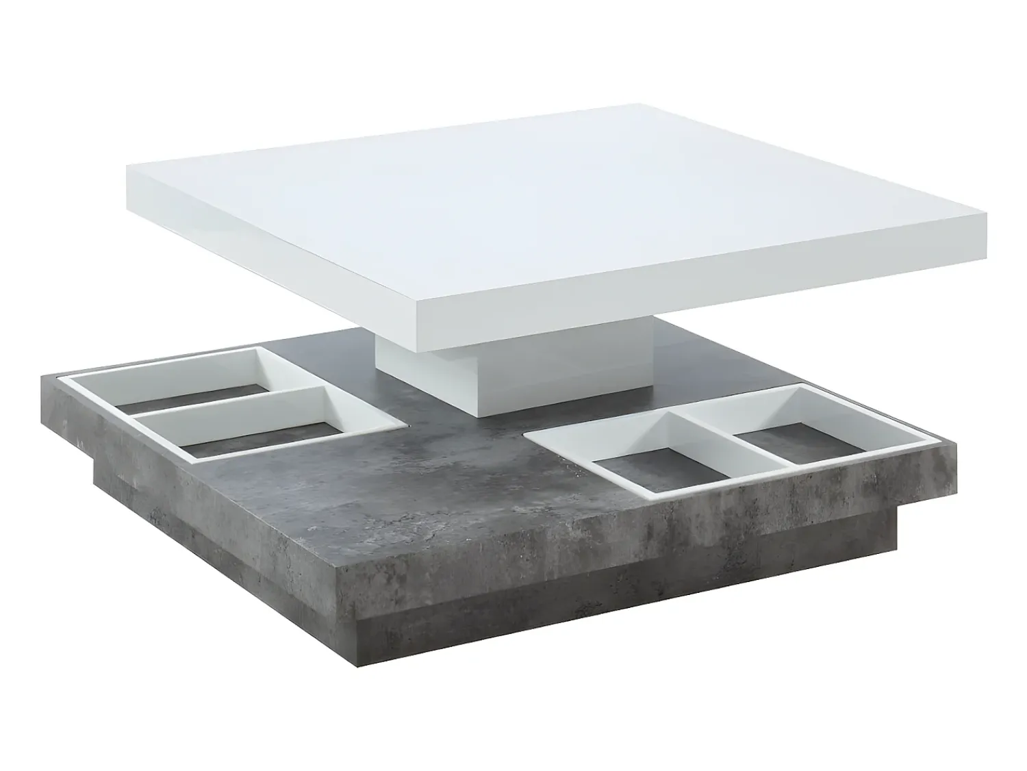 Mesa De Centro|Vente-unique Mesa centro FAUSTO Tampo giratório MDF lacado branco e betão Cinzento / Branco