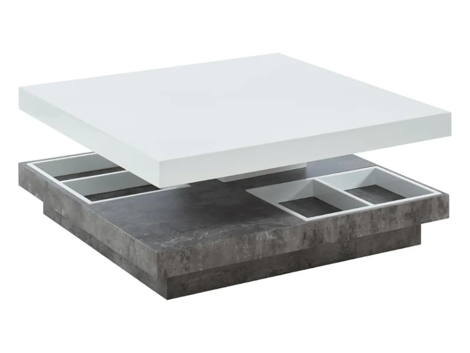 Mesa De Centro|Vente-unique Mesa centro FAUSTO Tampo giratório MDF lacado branco e betão Cinzento / Branco