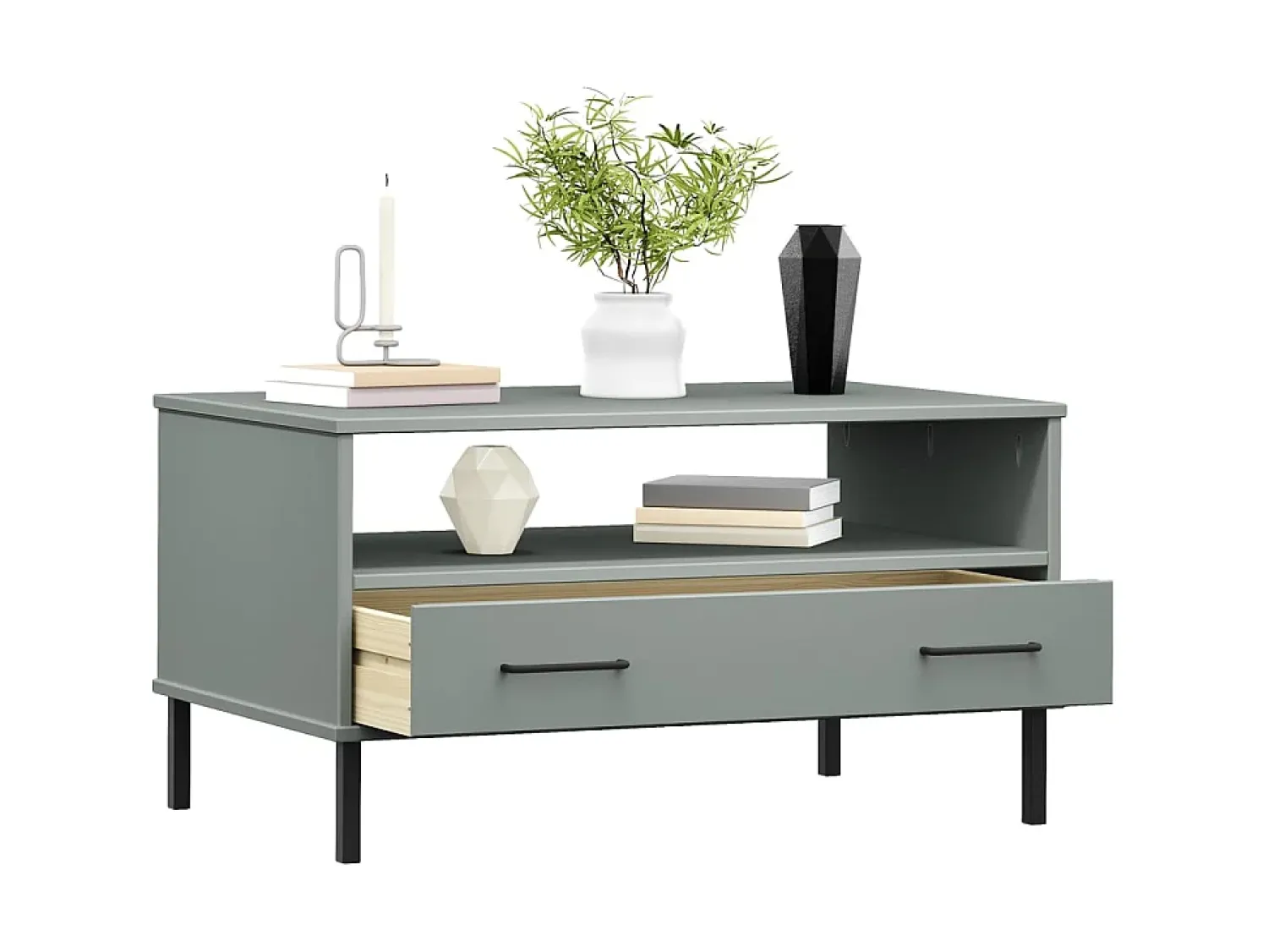 New Mesa centro pernas de metal 85x50x45 madeira maciça OSLO cinza PT636481 Cinzento
