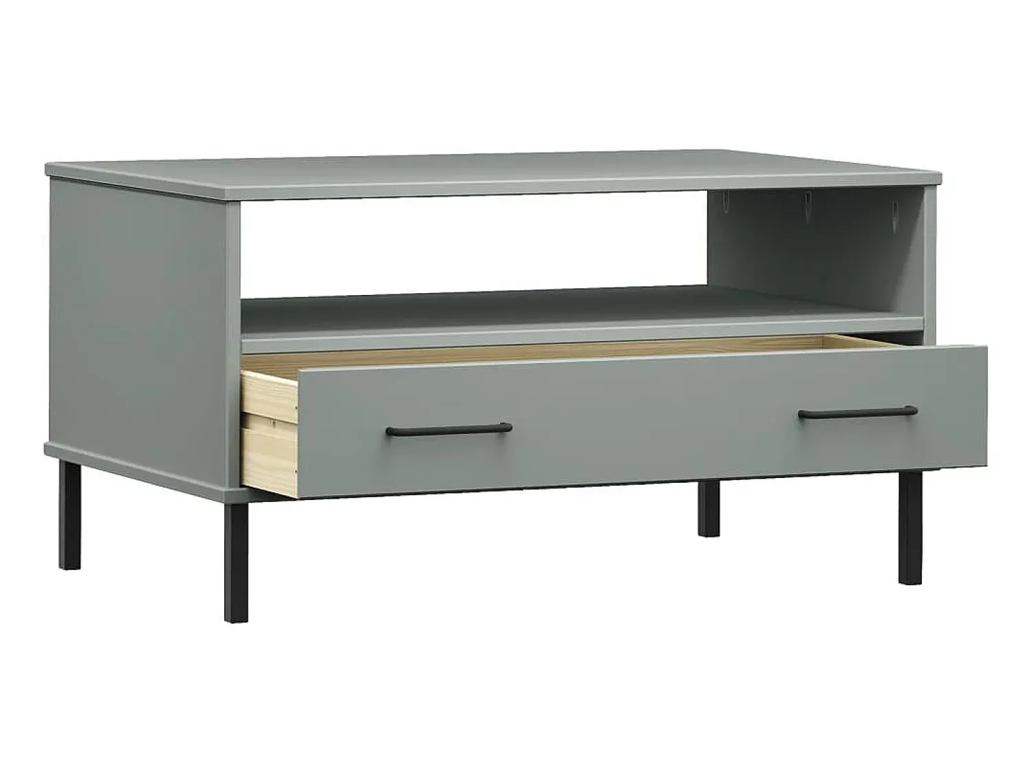 New Mesa centro pernas de metal 85x50x45 madeira maciça OSLO cinza PT636481 Cinzento