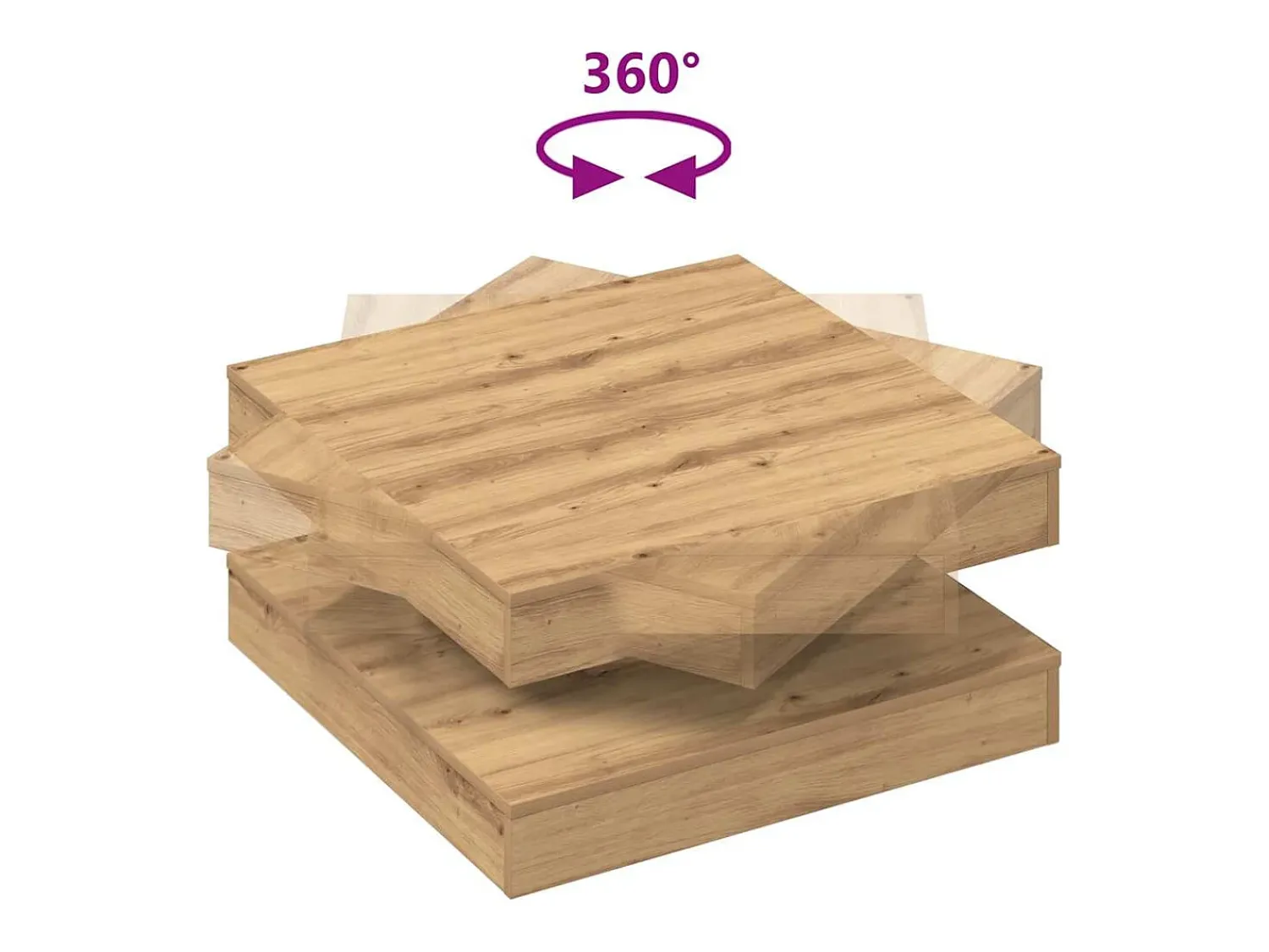 Mesa De Centro*vidaxl Mesa centro rotativa a 360graus 70x70x34,5cm carvalho artisiano Natural claro