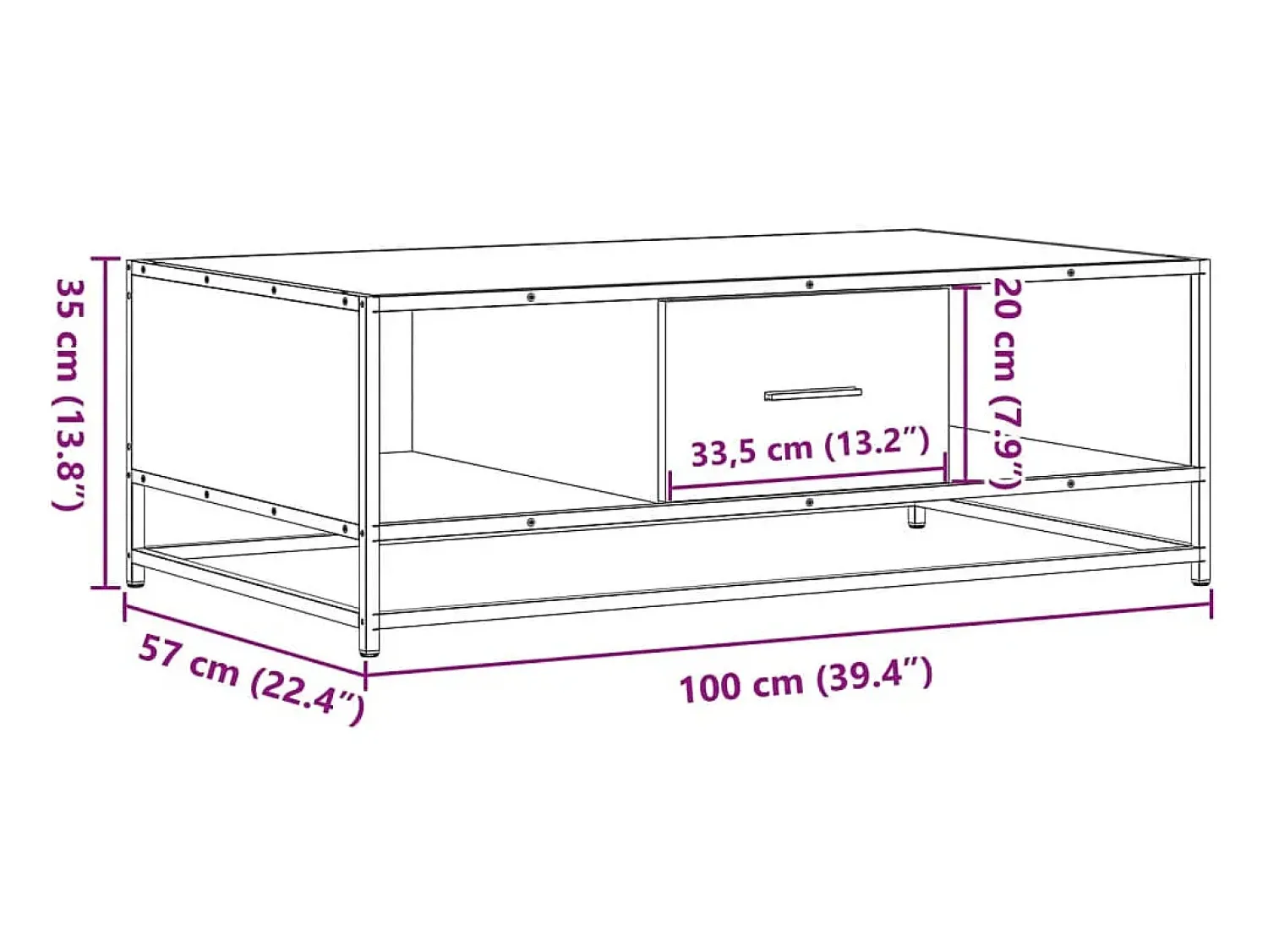 vidaxl Mesa centro 100x57x35 cm deriv. madeira/metal carvalho castanho^ Mesa De Centro