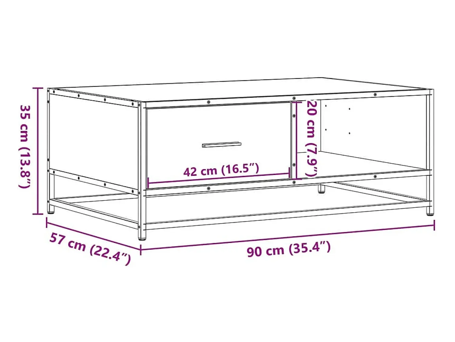 vidaxl Mesa centro 90x57x35 cm deriv. madeira/metal carvalho castanho^ Mesa De Centro
