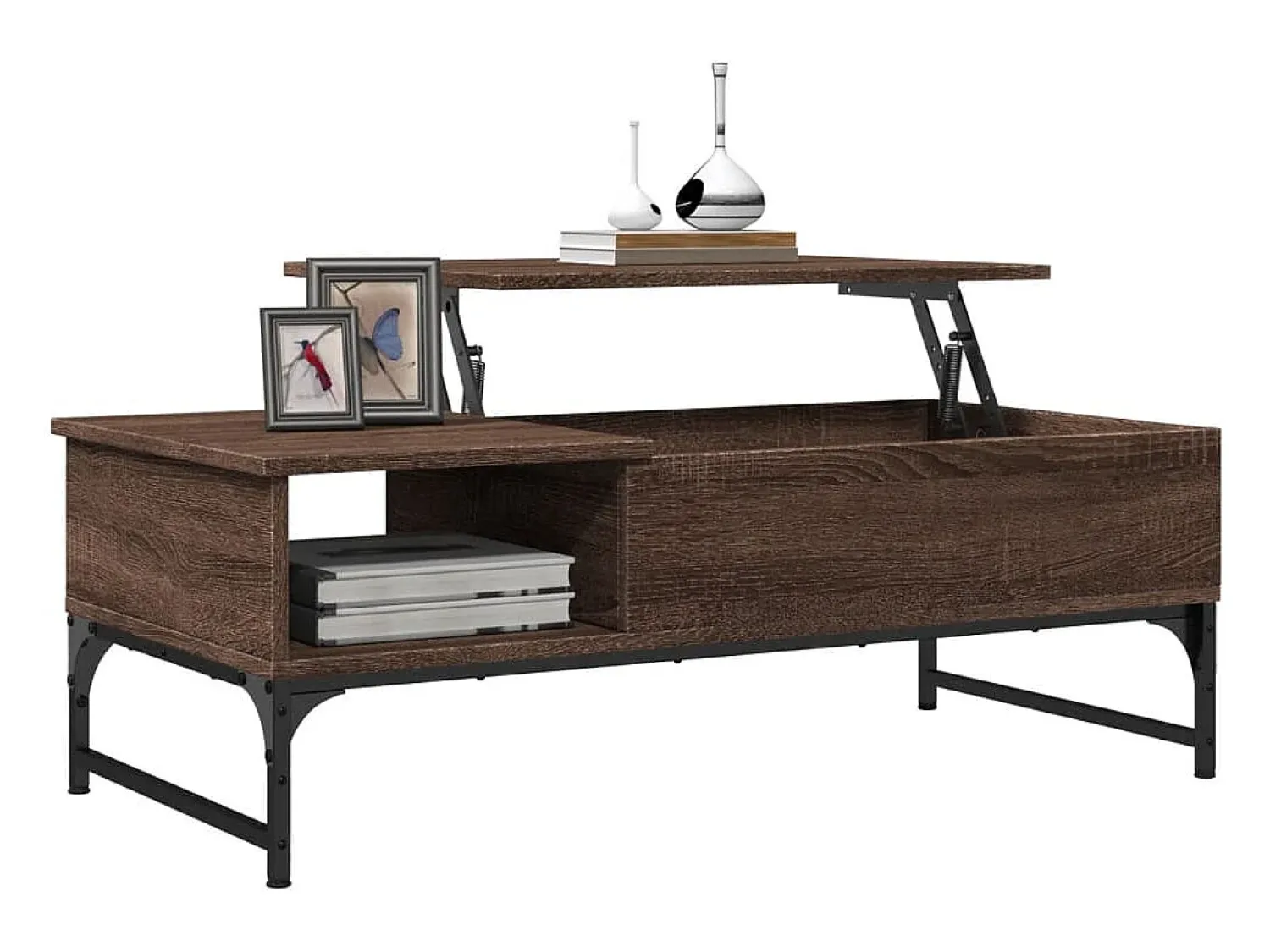 Mesa De Centro| Mesa centro 100x50x35 cm deriv. madeira/metal carvalho PT729781 Castanho