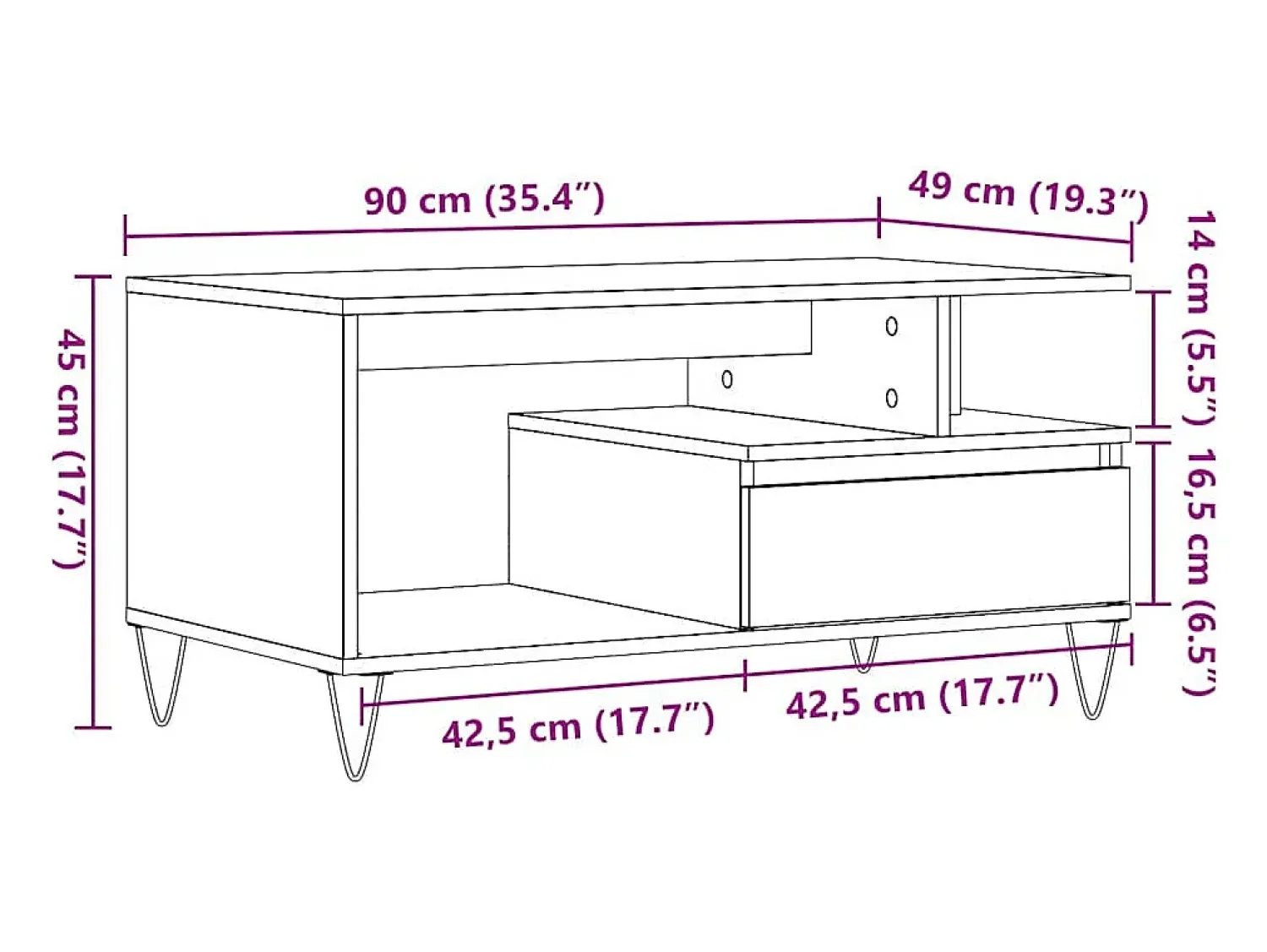 vidaxl Mesa centro 90x49x45 cm derivados de madeira carvalho artisiano^ Mesa De Centro