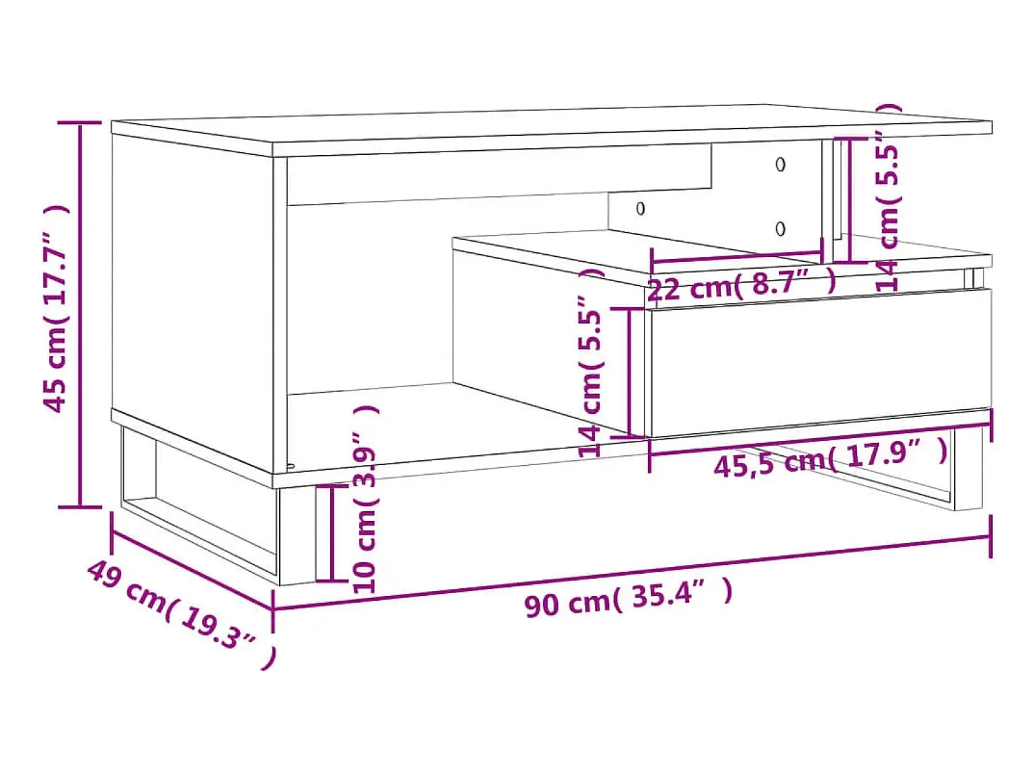 vidaxl Mesa centro 90x49x45 cm derivados de madeira carvalho castanho^ Mesa De Centro