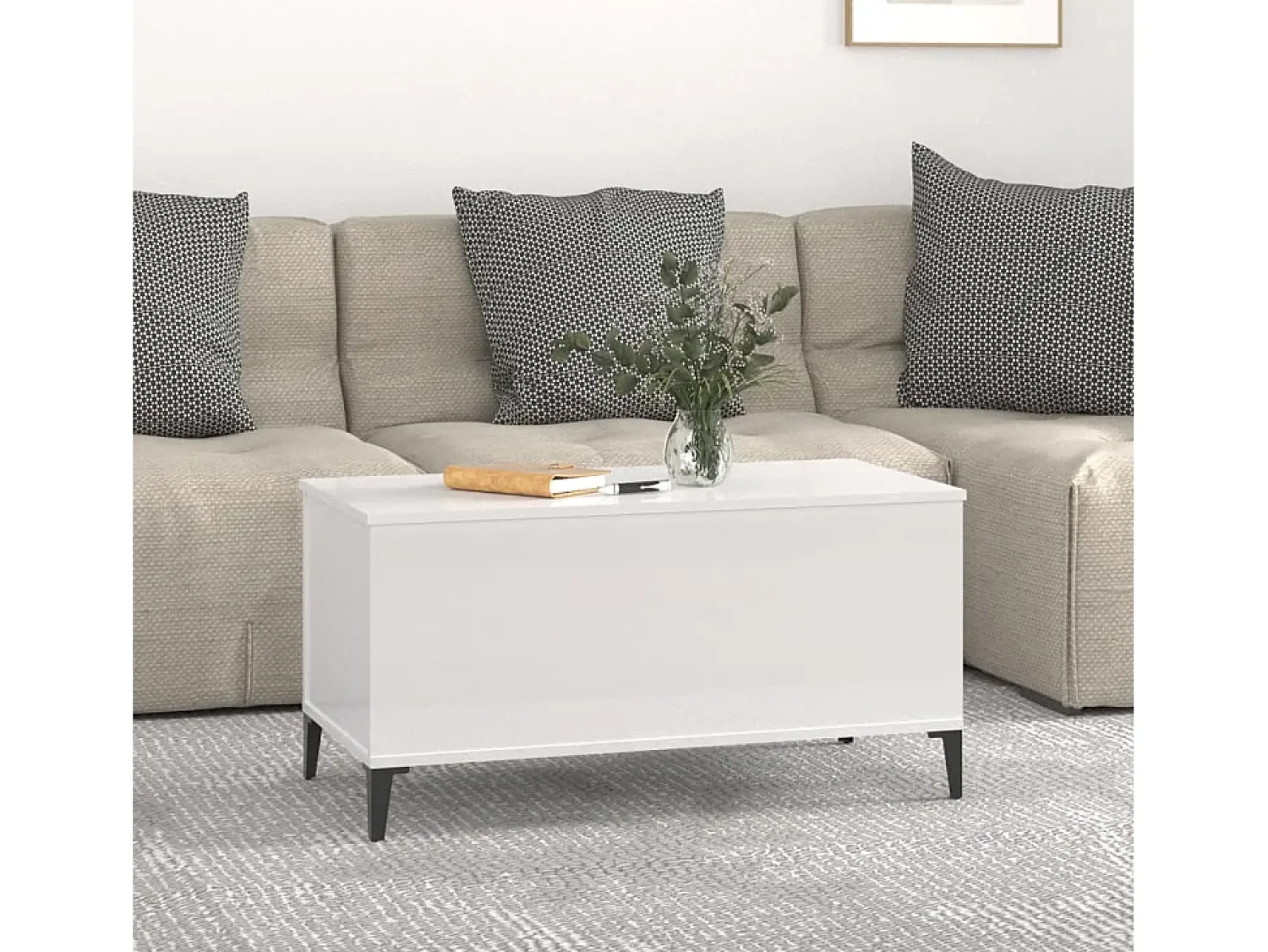 Mesa De Centro| Mesa centro 90x44,5x45 cm derivados de madeira brilhante PT369659 Branco